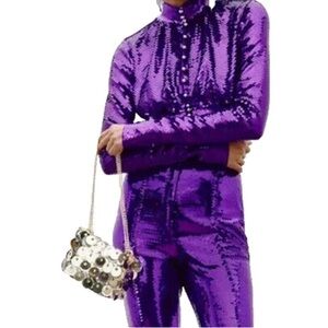 Rabanne H&M Women's Purple Sequined Cropped Top Long Sleeve Size XS